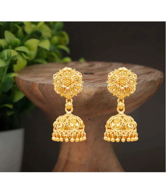 LUV FASHION Golden Jhumki Earrings ( Pack of 1 ) - Golden