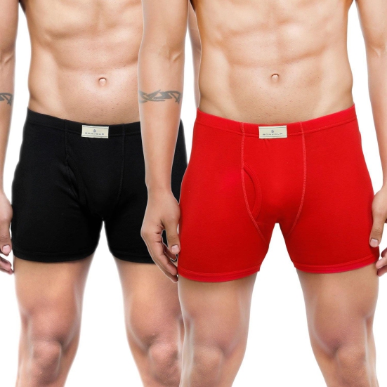 Men's Mid-Rise Classic Cotton Trunks - Pack Of 2 Black / Red M