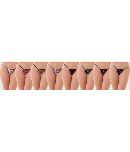 D Naked Multi Color Satin Printed Womens G-Strings ( Pack of 8 ) - None