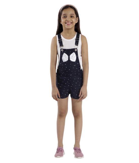 Kids Cave dungaree dress for girls with white color t-shirt  fabric-printed rayon (Color_Blue, Size_3 Years to 12 Years) - None