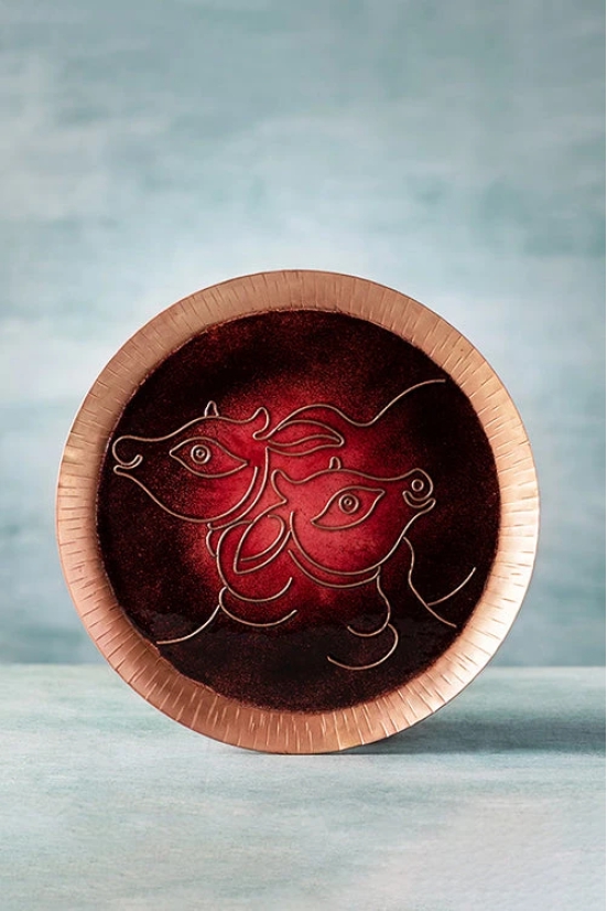 Copper Enamel Animal Series Red Cow 8