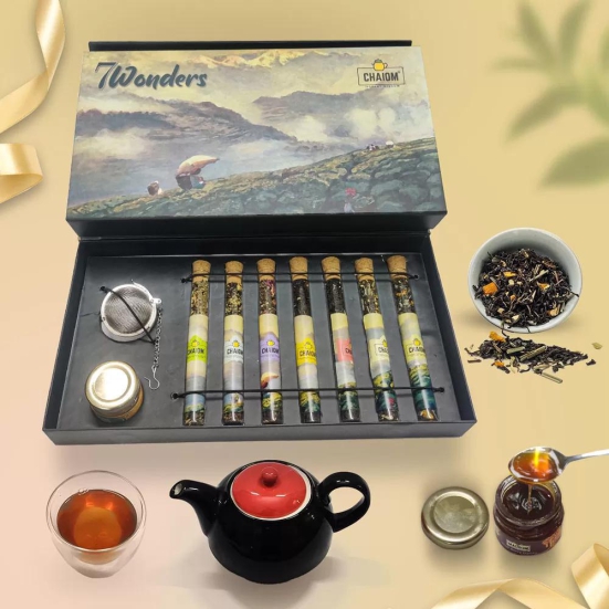 CHAIOM 7 Wonders Tea Gift Set With Infuser And Honey, 9 Flavorful Herbal Tea