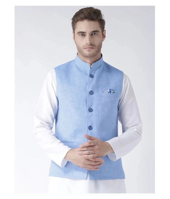 Hangup Blue Linen Nehru Jacket - None