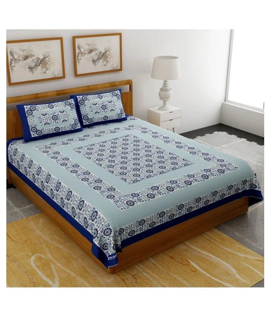 Uniqchoice Cotton Double Bedsheet with 2 Pillow Covers - Blue