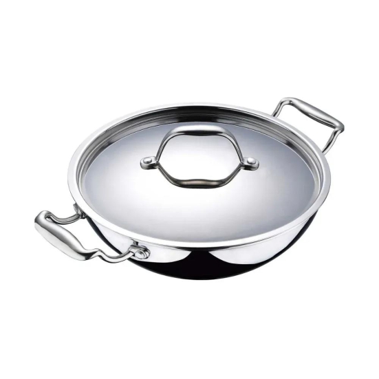 Bergner Argent Tri-Ply Kadhai with Lid | Gas & Induction Compatible | Silver 3.5 Litre