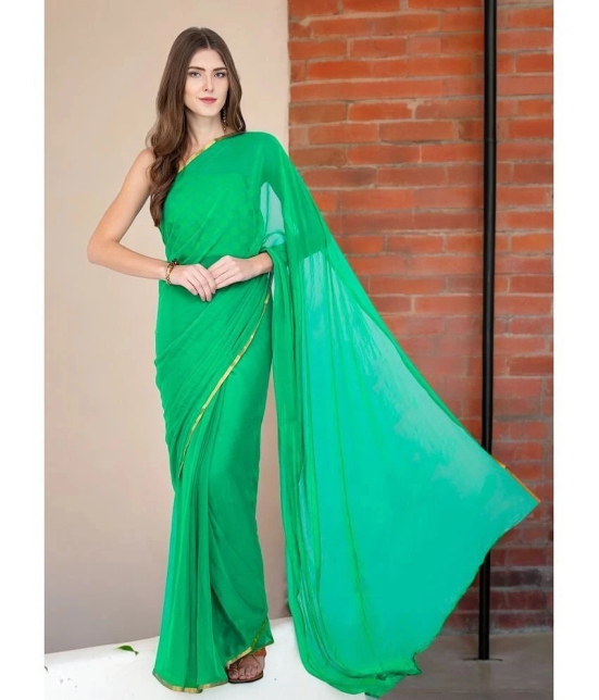 clafoutis Chiffon Solid Saree Without Blouse Piece - Green ( Pack of 1 ) - Green