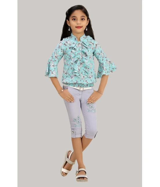 Arshia Fashions - Blue Denim Girls Top With Capris ( Pack of 1 ) - None