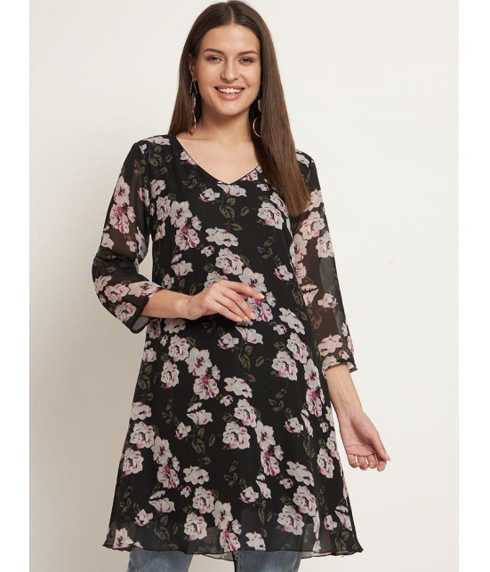 Curvydrobe Georgette Printed Above Knee Women's A-line Dress - Black ( Pack of 1 ) - None