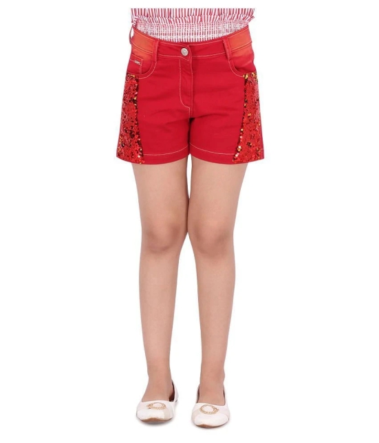 Cutecumber - Red Denim Girls Cycling Shorts ( Pack of 1 ) - None