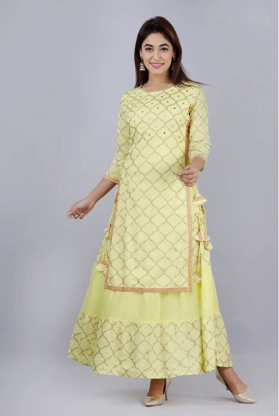 Stylish Rayon Double Layer Printed Kurta For Women-3XL / Yellow