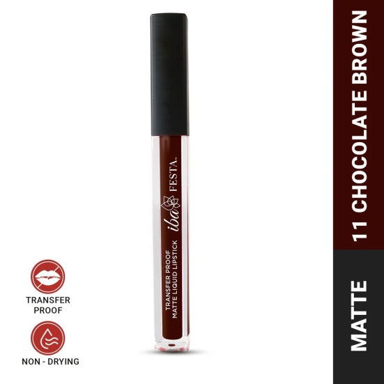 Iba Festa Transfer-Proof Matte Liquid Lipstick Shade - 11 Chocolate Brown, 5ml | Non-Sticky and Non-Drying | Highly Pigmented, Long Lasting | Halal Certified & Vegan Makeup