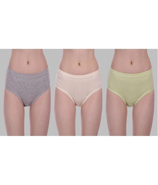 Elina - Grey Cotton Solid Womens Briefs ( Pack of 3 ) - None