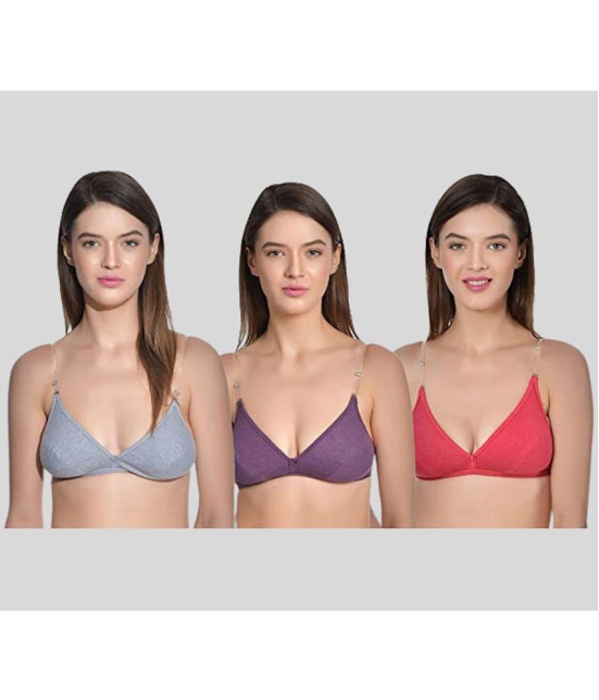 AIMLY - Multicolor Cotton Blend Non Padded Women's T-Shirt Bra ( Pack of 3 ) - None