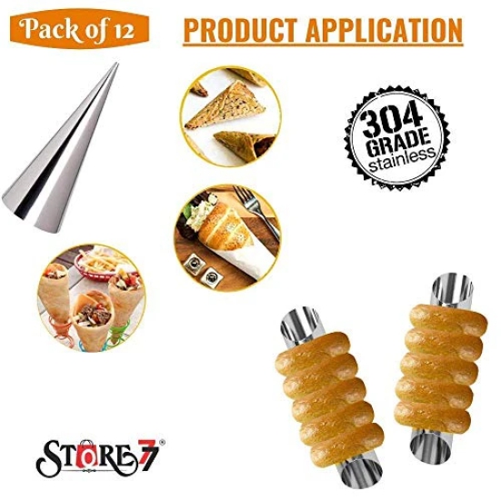 Magnusdeal 12 Pcs DIY Non-Stick Stainless Steel Baking Cones & Tubes Set. Spiral Horn Pastry Cream Roll Tubes/Cake Cone Mold/Cannoli Forms/Ice Cream Roll/Funnel Shape/Kitchen/Party