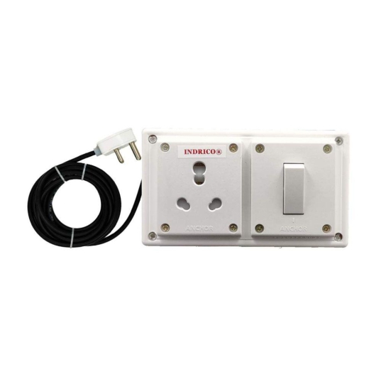 INDRICO? Extension Board with Long Wire (1.5 mm) 16Amp 1 Socket 1 Switch (Pack of 1) Polycarbonate, White