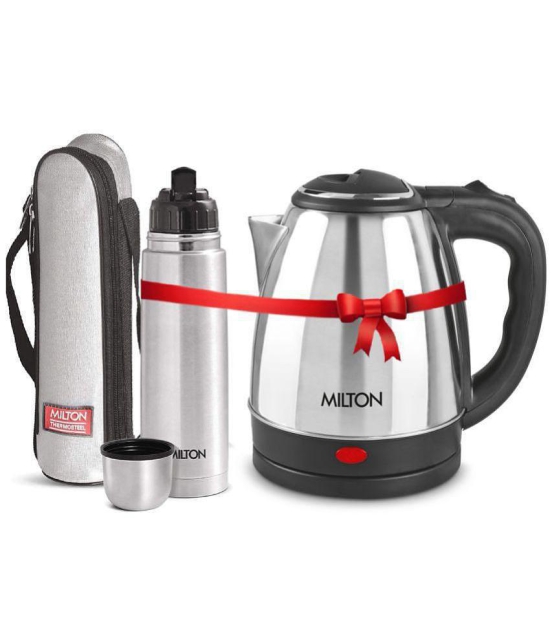 Milton Combo Set Go Electro 1.2 Ltrs Electric Kettle and Flip Lid 500 ml- Silver Thermosteel Hot or Cold Stainless Steel Water Bottle with Jacket