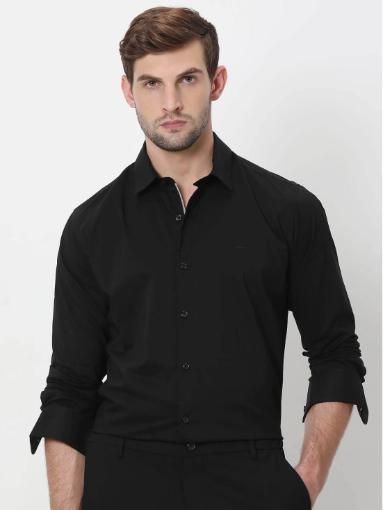 Black Stretch Plain Slim Fit Casual Shirt