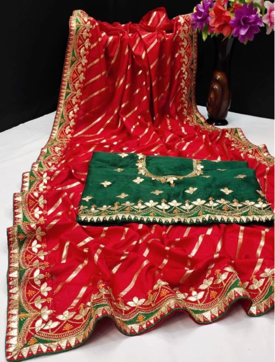 Beautiful Art Silk Saree with Blouse piece (Special Surprise Discount for Lucky customer)-Red