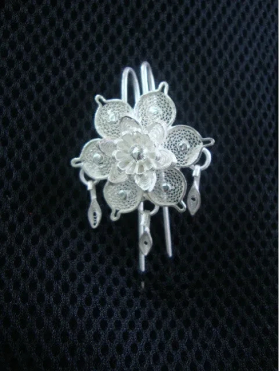 Silver Filigree Hair pin Floral HP010