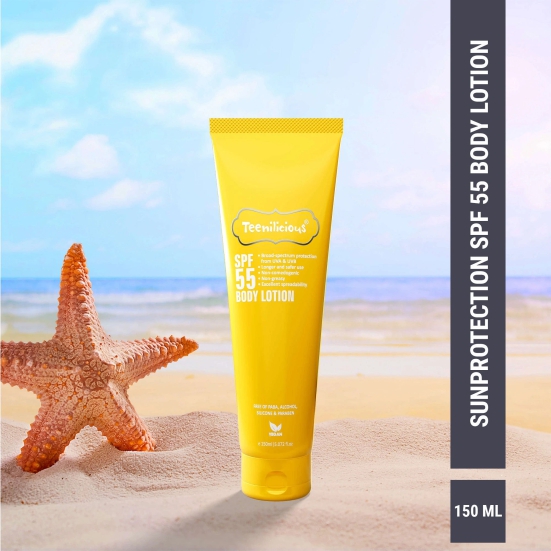 Teenilicious SPF 55 Sunscreen Body Lotion, SPF 50 PA+++, Sunscreen for Oily Skin and Sensitive Skin-150ml