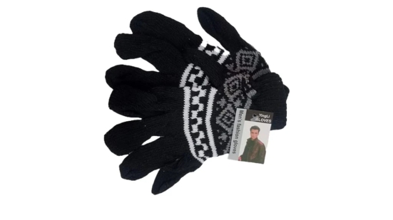 Mens Winter Warm Knitted Gloves with Geometric Pattern