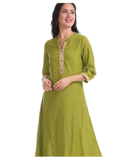 Karigari Green Cotton Princess cut Kurti - S