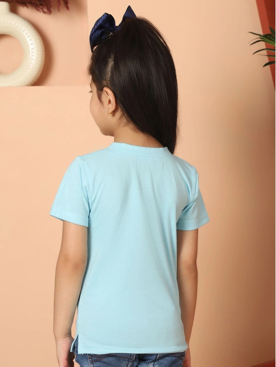 MINI & MING Girls Solid V-Neck Pure Cotton T-shirt