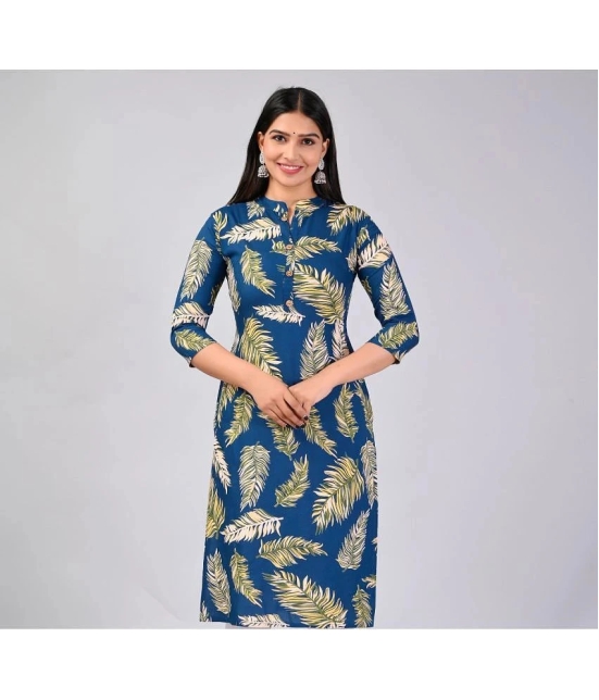 MAUKA Rayon Printed Straight Womens Kurti - Blue ( Pack of 1 ) - None