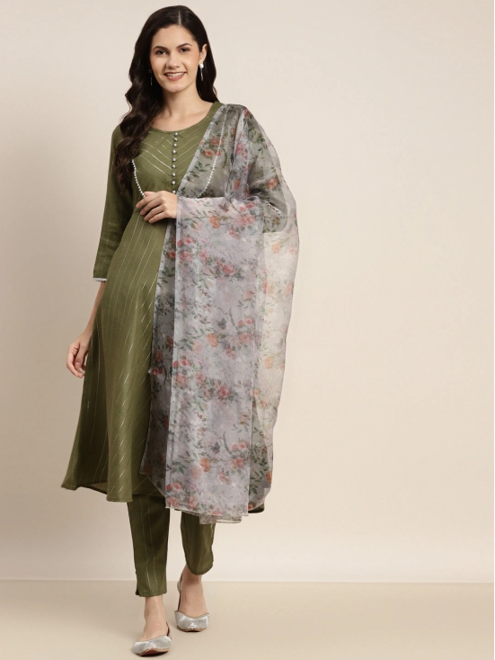 Gotta Patti Kurta with Trousers & With Dupatta-S / Green