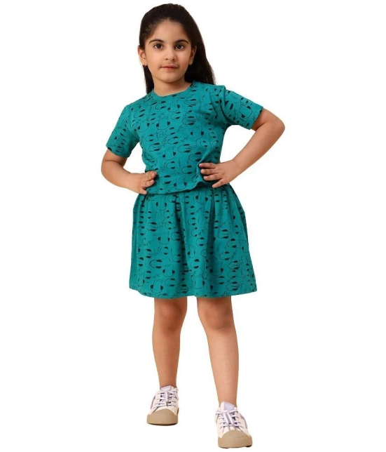 Diaz Turquoise Cotton Girls Top With Skirt ( Pack of 2 ) - None