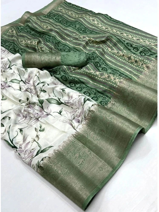 Bhuwal Fashion Art Silk Printed Saree With Blouse Piece - Green ( Pack of 1 ) - Green