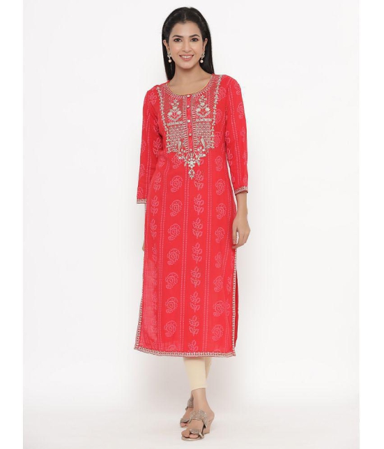 KIPEK - Red Rayon Women's Straight Kurti ( Pack of 1 ) - None