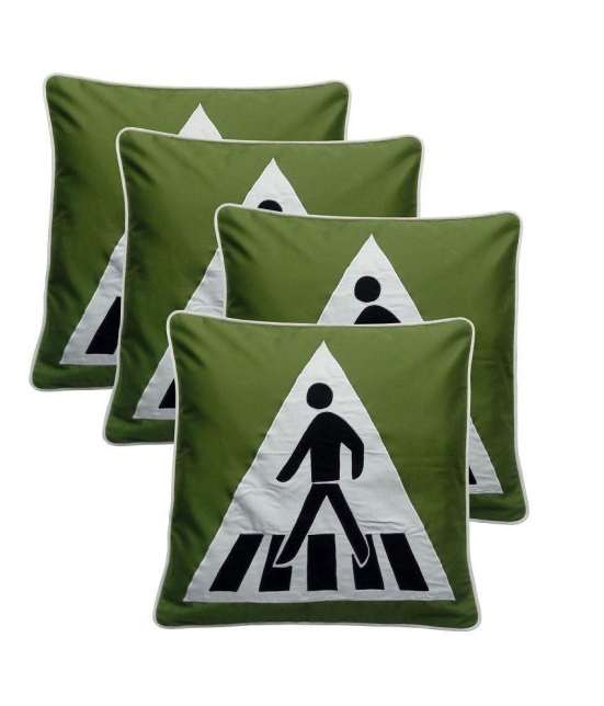 Hugs'n'Rugs Green Embroidery Cotton Cushion Cover - Pack Of 4