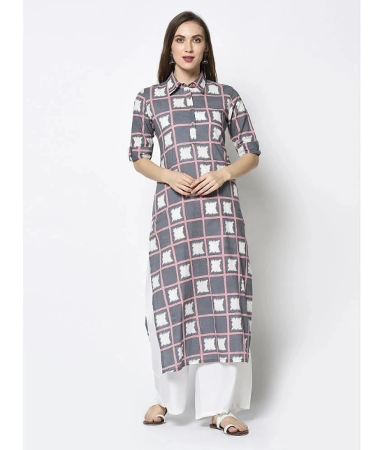 Antaran Cotton Checks Straight Womens Kurti - Grey ( Pack of 1 ) - None