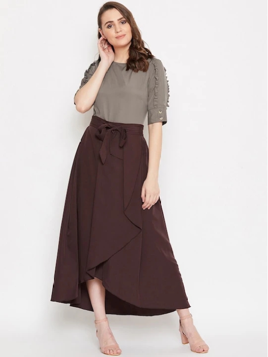 Women Grey & Coffee Brown Solid Top with Skirt