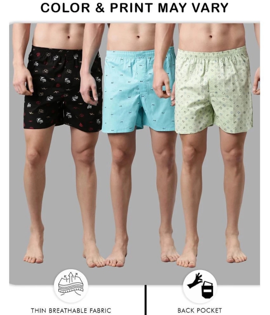 broon Black,Blue,Green BOXER SHORTS Cotton Men's Boxer- ( Pack of 3 ) - None