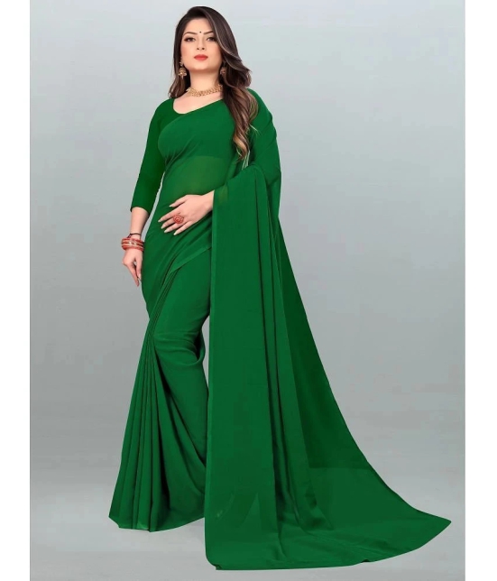 ANAND SAREES - Green Georgette Saree With Blouse Piece ( Pack of 1 ) - Green