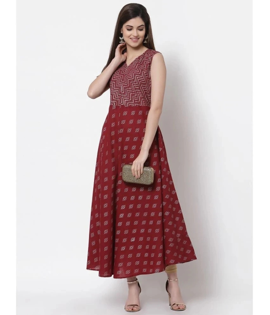 Kbz Cotton Maroon Fit And Flare Dress - Single - M