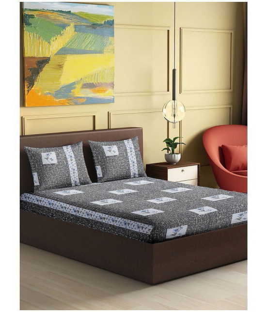 Abhikram - Gray Cotton Double Bedsheet with 2 Pillow Covers - Gray