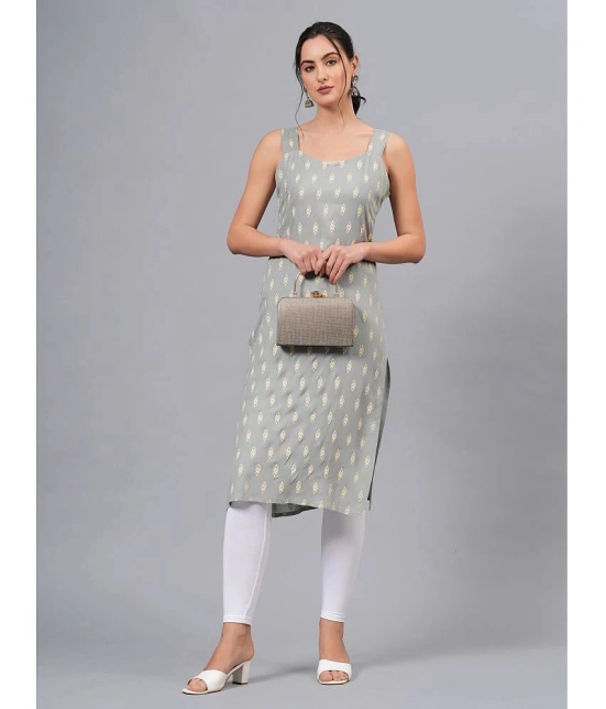 HIGHLIGHT FASHION EXPORT Rayon Printed Straight Womens Kurti - Grey ( Pack of 1 ) - None