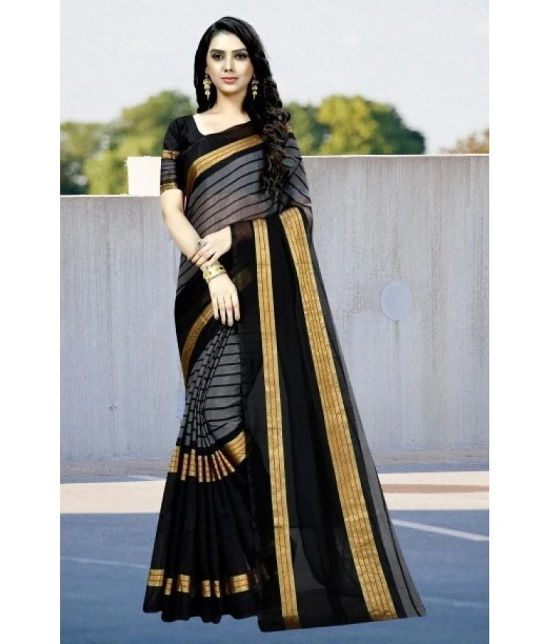 Saadhvi Cotton Silk Applique Saree Without Blouse Piece - Black ( Pack of 1 ) - Black