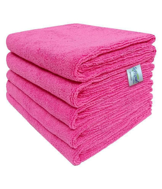 SOFTSPUN Microfiber Cloth - 5 pcs - 40x60 cms - 340 GSM Pink - Thick Lint & Streak-Free Multipurpose Cloths - Automotive Microfibre Towels for Car Bike Cleaning Polishing Washing & Detailing