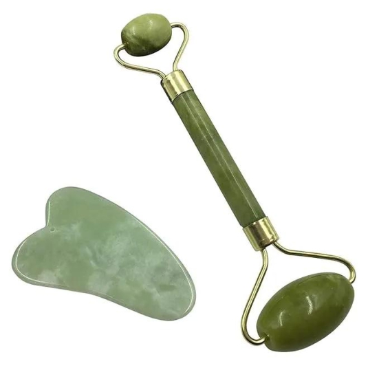 Facial Massager Jade Roller & Gua Sha Tool Natural Himalayan Stone for Face Neck Healing Skin Wrinkles & Serum Application