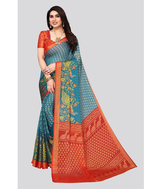 Bhuwal Fashion - SkyBlue Brasso Saree With Blouse Piece ( Pack of 1 ) - SkyBlue