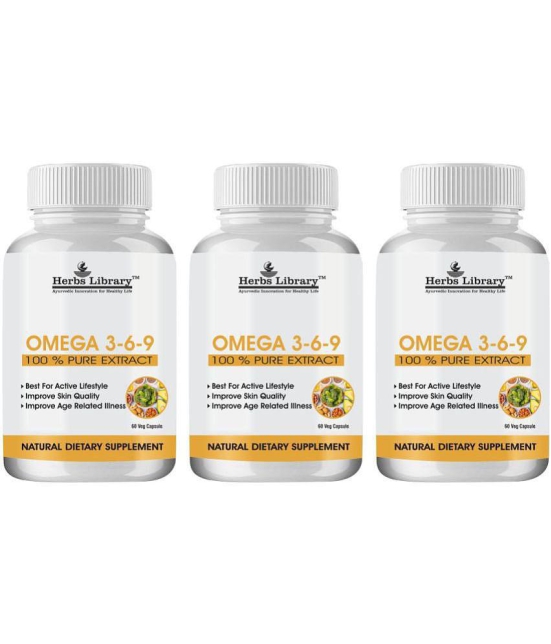 Herbs Library Omega 3 6 9 Supplement For Skin, Heart & Joint Health 60 Capsules Each (Pack of 3)