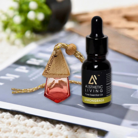 Aesthetic Living Car Aromatizer Diffuser Bottle with Essential Oil (Crystal Colored Transparent Combo- 8 ml + Lemongrass Essential Oil, 15 ml)