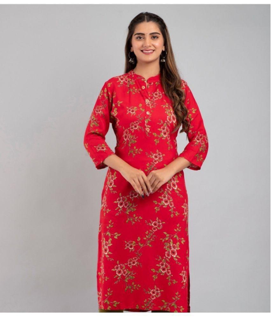 MAUKA - Red Rayon Women's Straight Kurti ( Pack of 1 ) - None