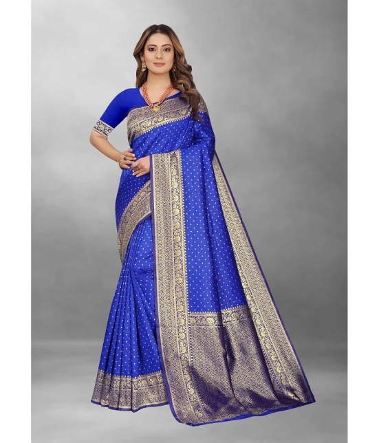 Gazal Fashions Banarasi Silk Embellished Saree With Blouse Piece - Blue ( Pack of 1 ) - Blue