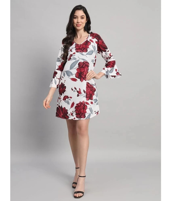 Curvydrobe Crepe Printed Mini Womens A-line Dress - White ( Pack of 1 ) - None