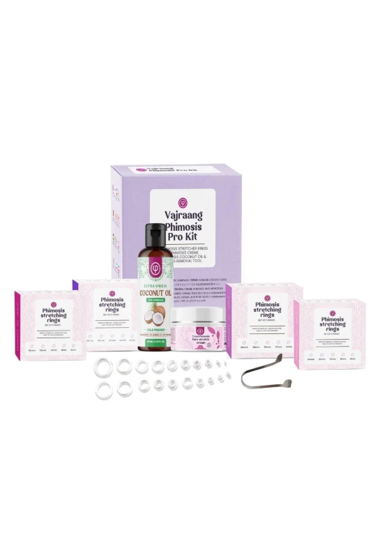 Phimosis Stretching Rings (20 Rings set) With fore-stretch phimosis cream, Extra virgin coconut oil, Ring removal tool and ‘How to use’ booklet